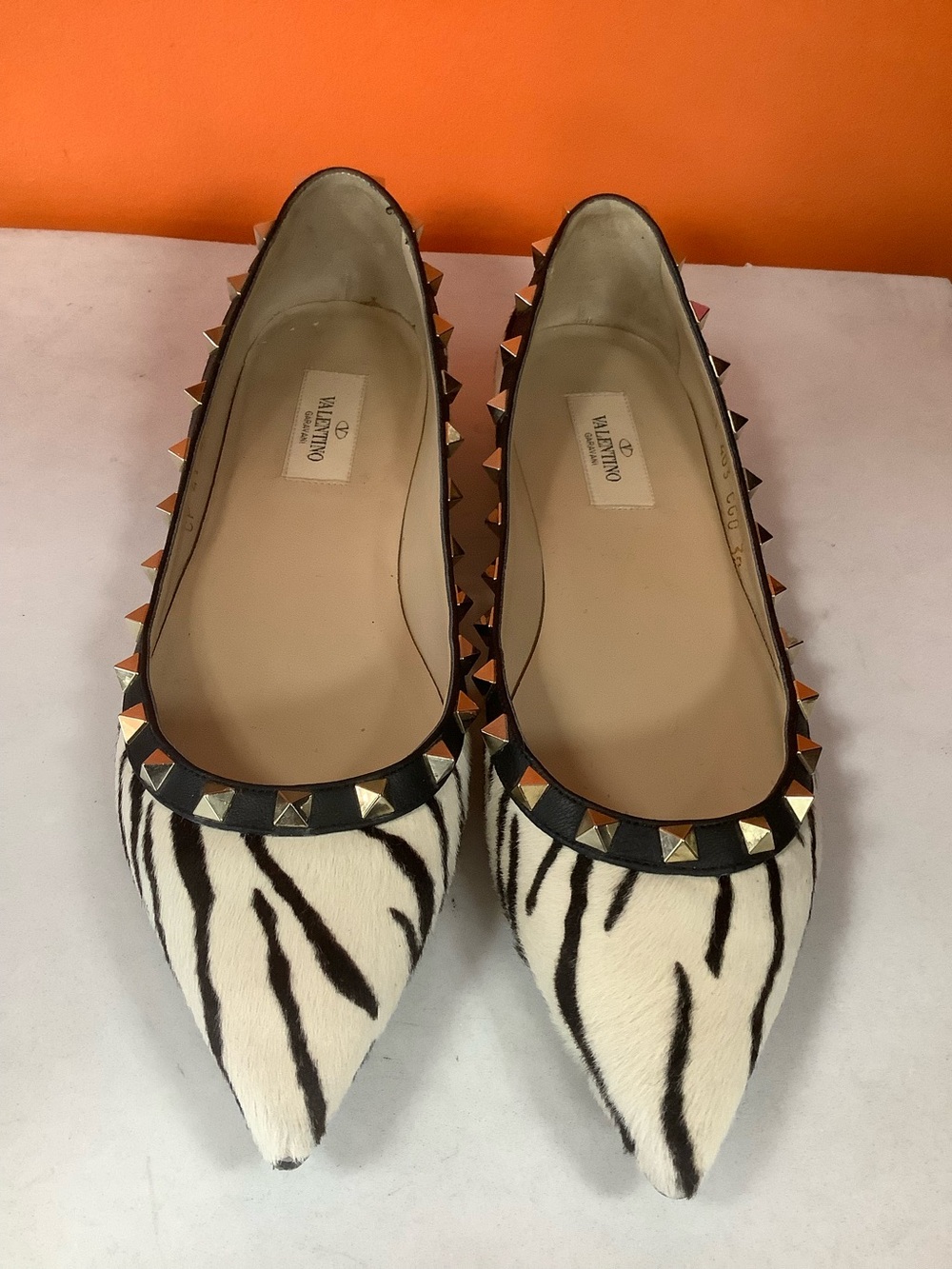 Valentino Pony hair Studded Flats